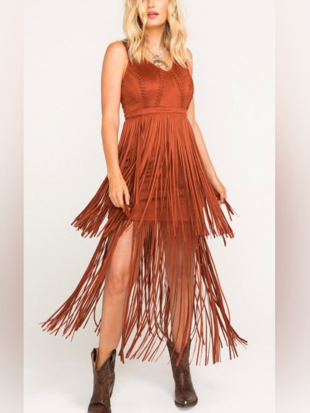 Idyllwind Women's Country Wild Nights Faux Suede Fringe Dress Rust Rodeo XS